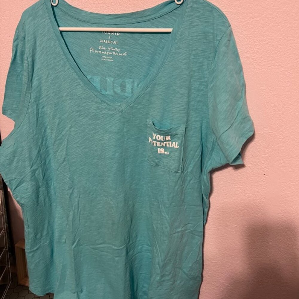 Torrid Classic fit size 2 v-neck light blue graphic T
